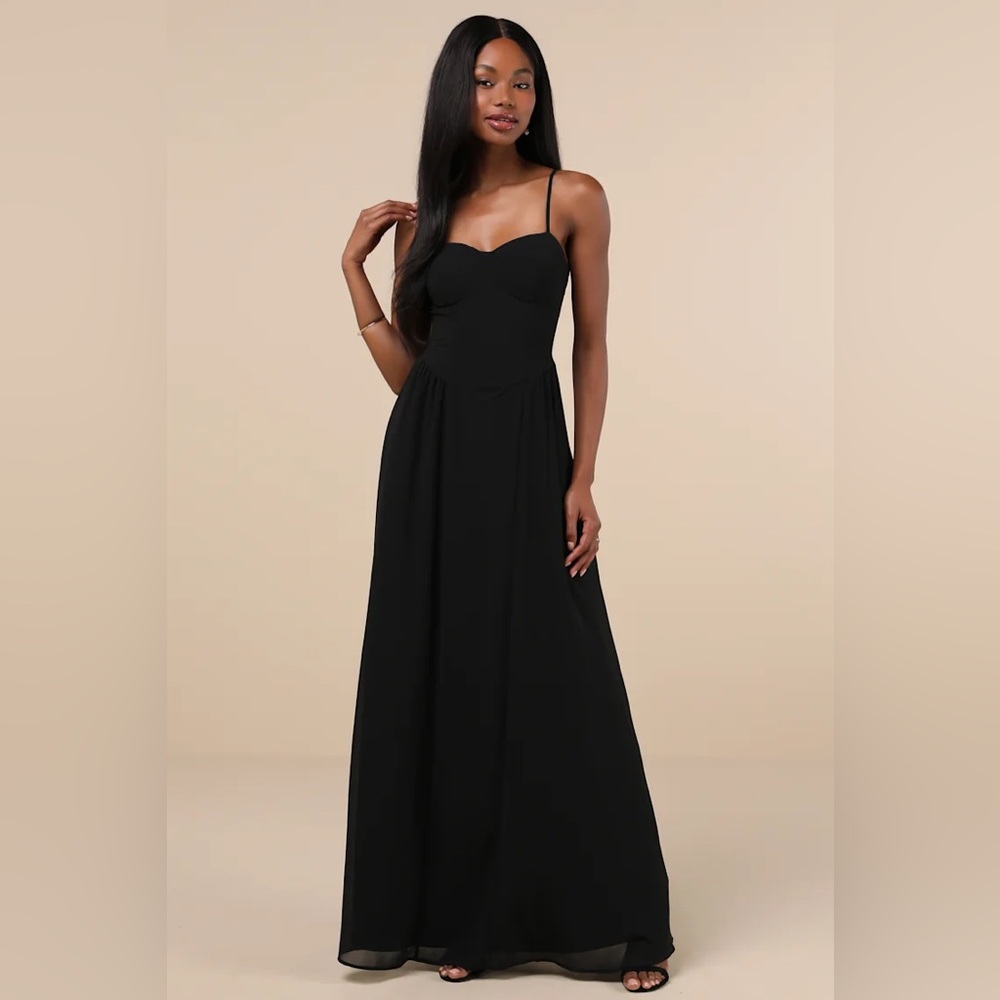 Lulus Exuding Excellence Black Sleeveless Bustier Maxi Dress